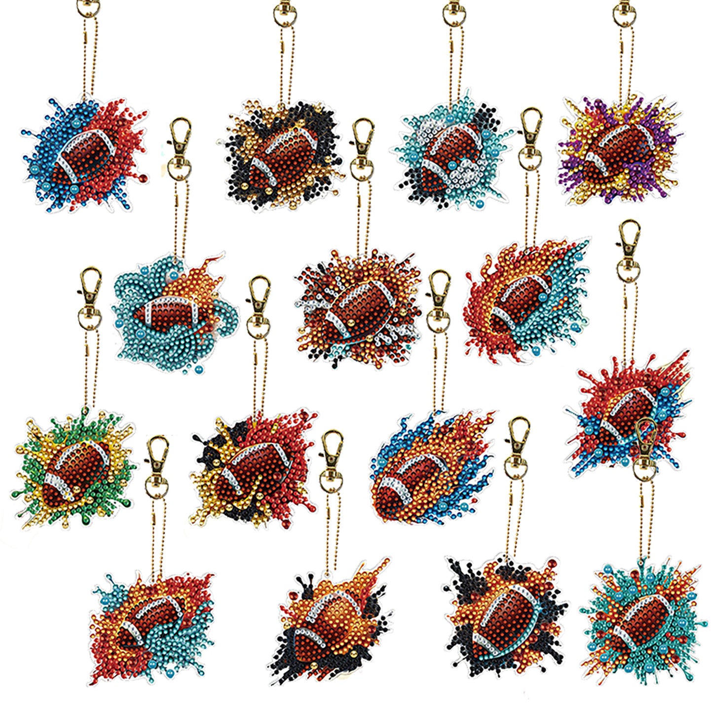 15Pcs Rugby DiY Double-Sided Diamond Art Keychain Ornaments Party Crafts Decor