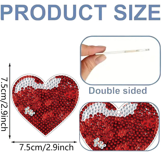 15Pcs Heart DiY Double-Sided Diamond Art Keychain Ornaments Party Crafts Decor