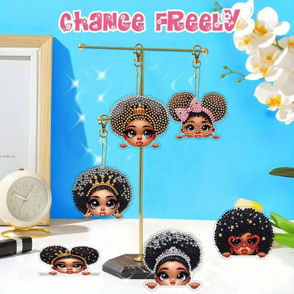 15Pcs Black Girl DiY Double-Sided Diamond Art Keychain Ornaments Party Decor