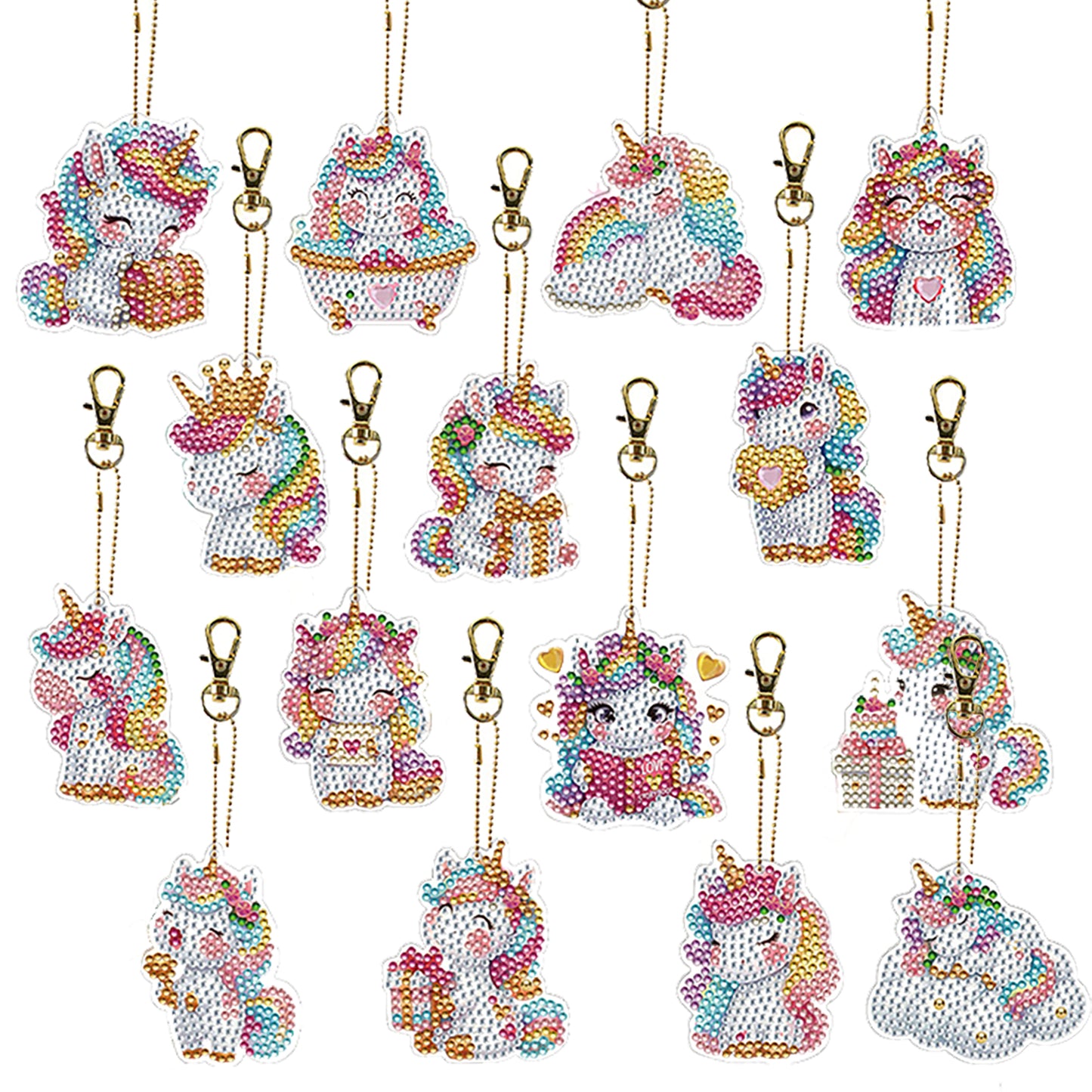 15Pcs Unicorn DiY Double-Sided Diamond Art Keychain Ornaments Party Crafts Decor