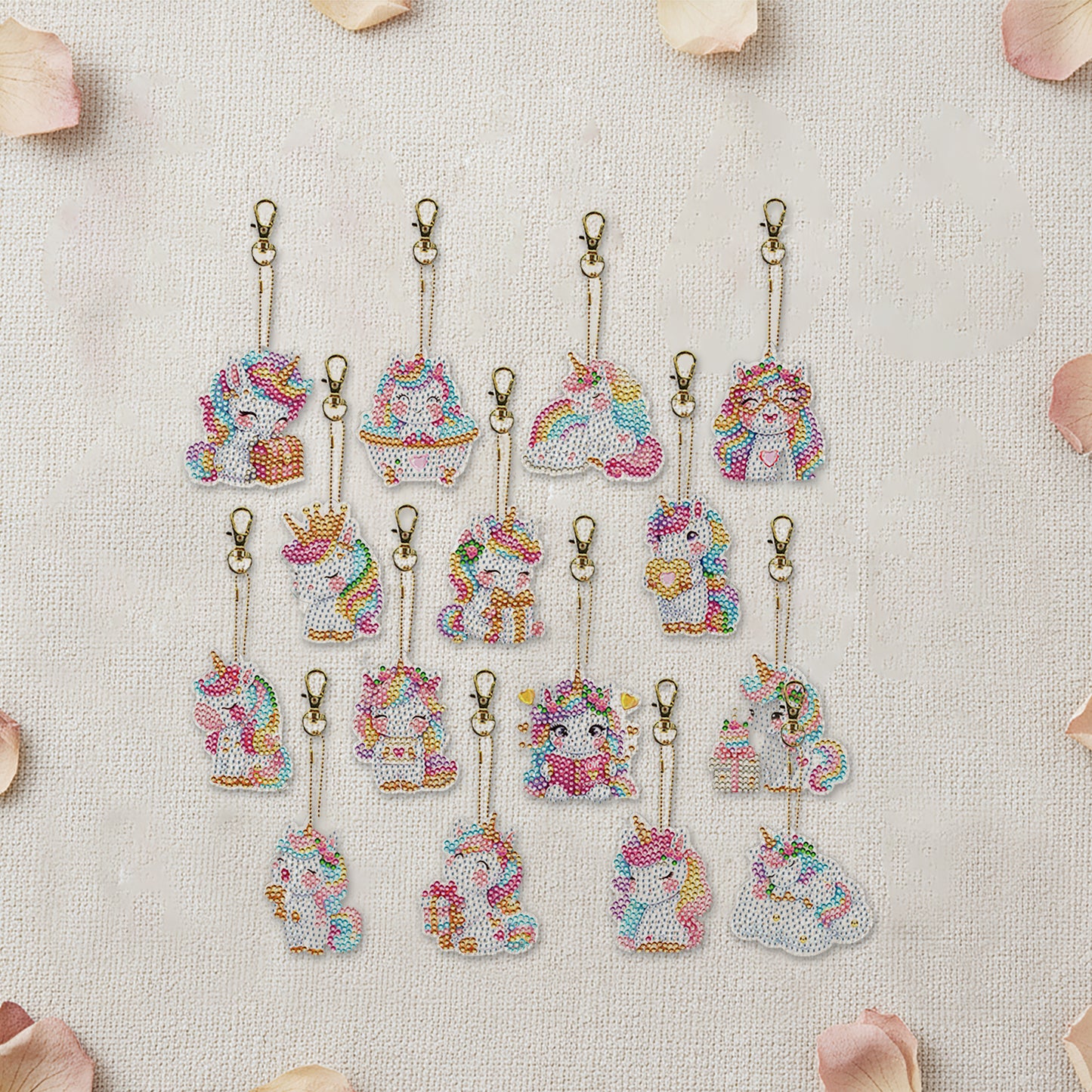 15Pcs Unicorn DiY Double-Sided Diamond Art Keychain Ornaments Party Crafts Decor