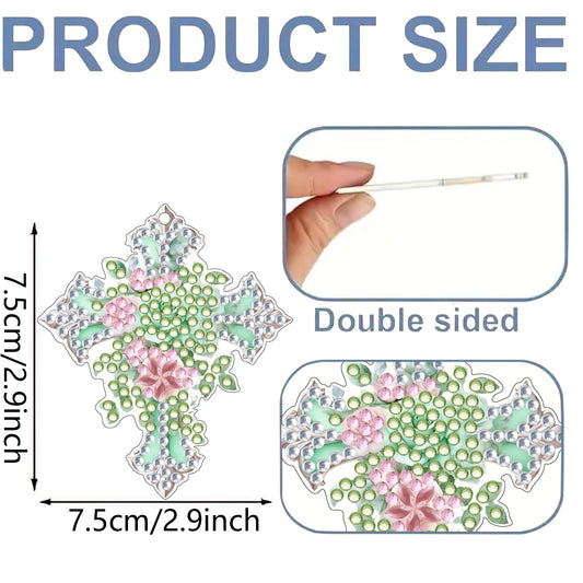 15Pcs Cross DiY Double-Sided Diamond Art Keychain Ornaments Party Crafts Decor