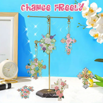 15Pcs Cross DiY Double-Sided Diamond Art Keychain Ornaments Party Crafts Decor