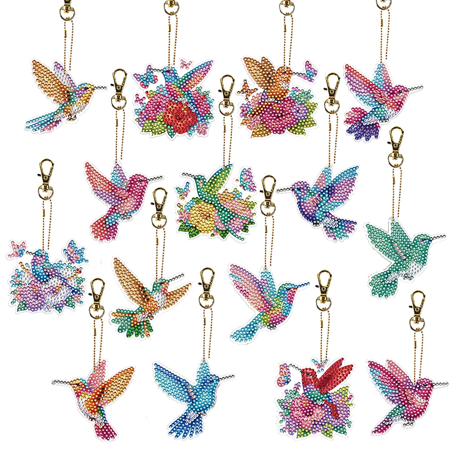 15Pcs Hummingbird DiY Double-Sided Diamond Art Keychain Ornaments Party Decor