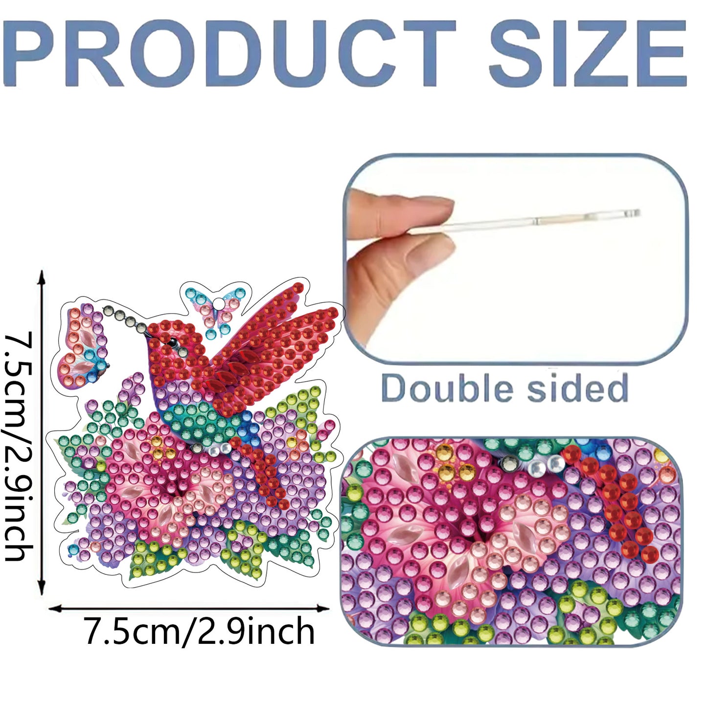 15Pcs Hummingbird DiY Double-Sided Diamond Art Keychain Ornaments Party Decor