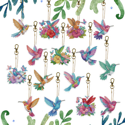 15Pcs Hummingbird DiY Double-Sided Diamond Art Keychain Ornaments Party Decor