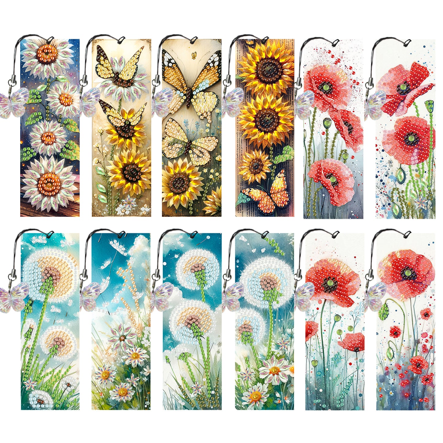 12Pcs Flowers DIY Diamond Art Painting Bookmark for Reading Enthusiasts