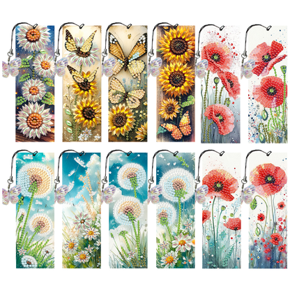 12Pcs Flowers DIY Diamond Art Painting Bookmark for Reading Enthusiasts
