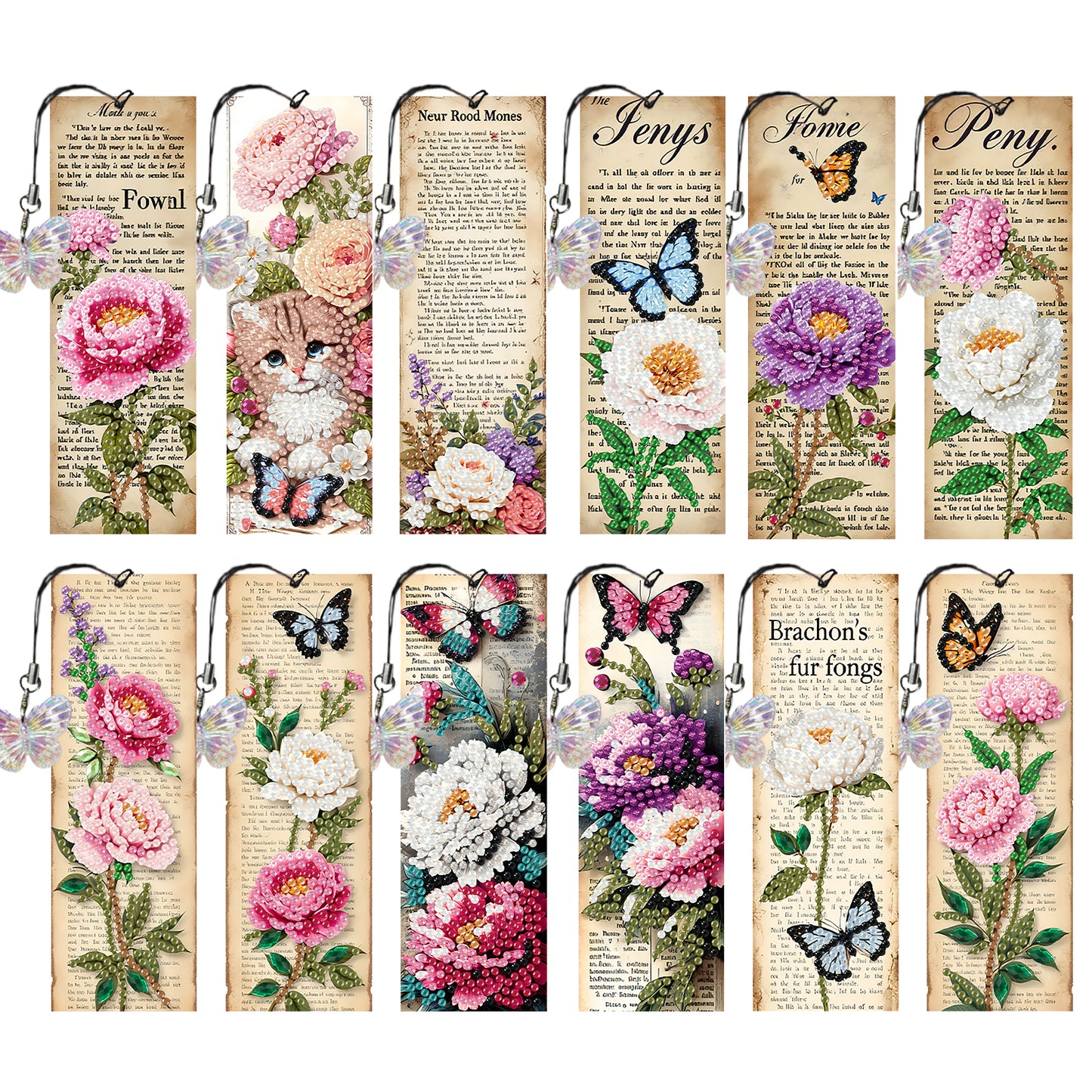 12Pcs Flowers Words DIY Diamond Art Painting Bookmark for Reading Enthusiasts
