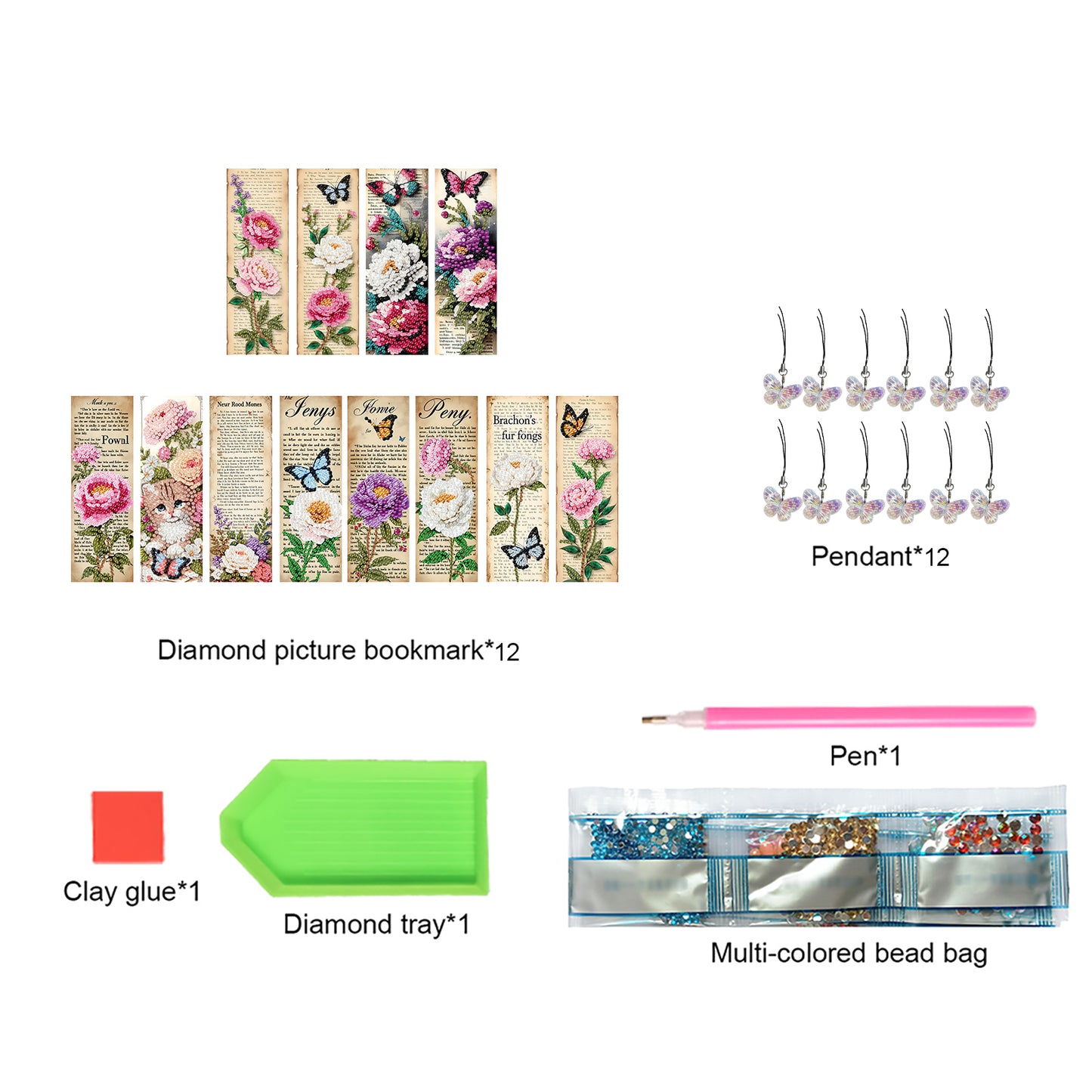 12Pcs Flowers Words DIY Diamond Art Painting Bookmark for Reading Enthusiasts