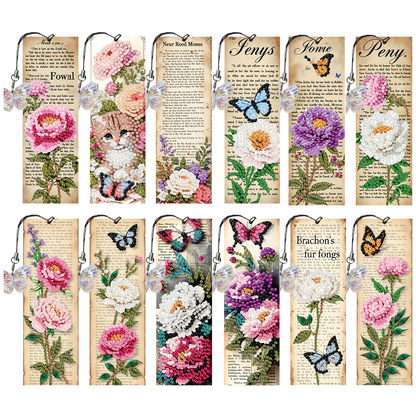 12Pcs Flowers Words DIY Diamond Art Painting Bookmark for Reading Enthusiasts