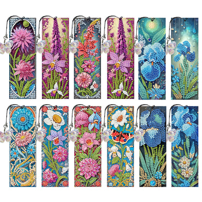 12Pcs Fresh Flowers DIY Diamond Art Painting Bookmark for Reading Enthusiasts