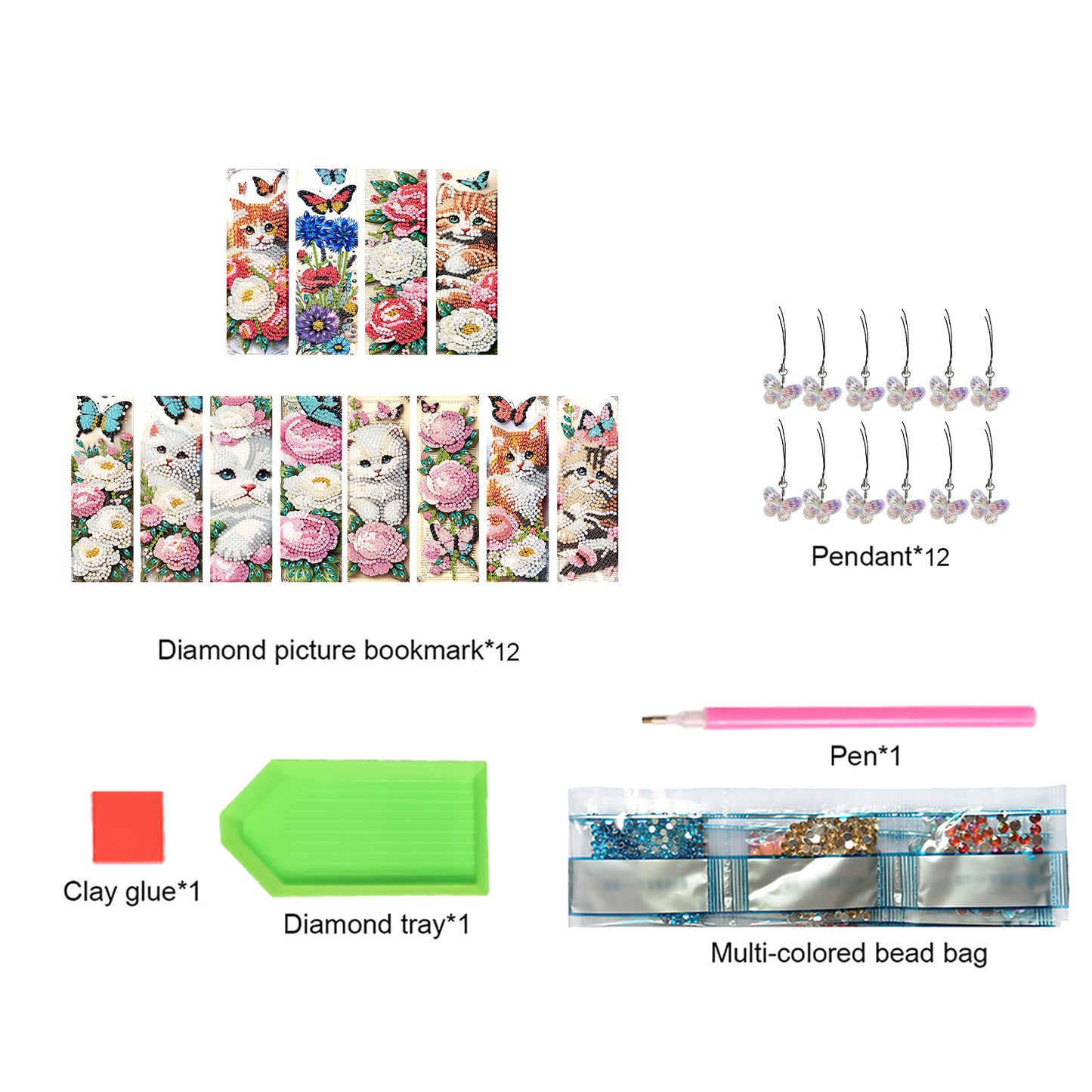 12Pcs Cats Flowers DIY Diamond Art Painting Bookmark for Reading Enthusiasts