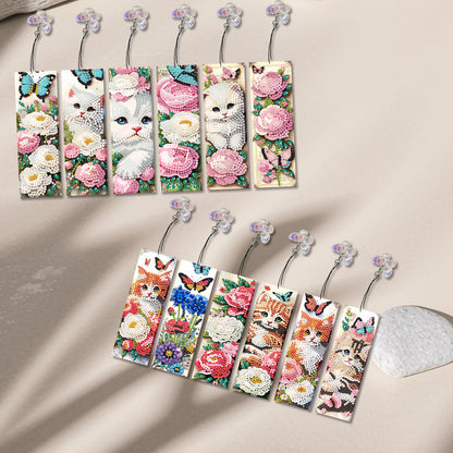 12Pcs Cats Flowers DIY Diamond Art Painting Bookmark for Reading Enthusiasts