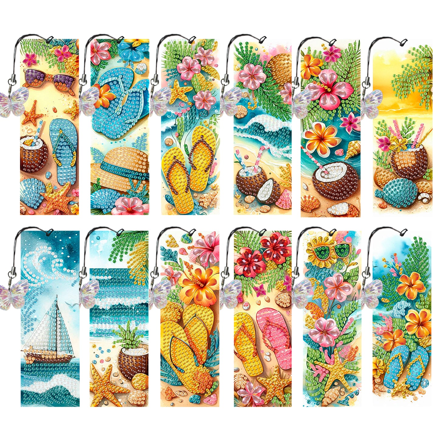 12Pcs Summer Beach DIY Diamond Art Painting Bookmark for Reading Enthusiasts