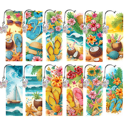 12Pcs Summer Beach DIY Diamond Art Painting Bookmark for Reading Enthusiasts