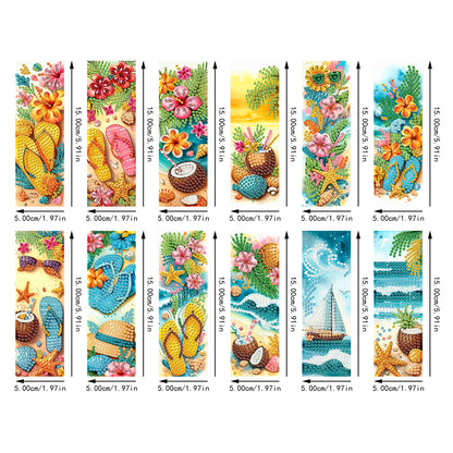 12Pcs Summer Beach DIY Diamond Art Painting Bookmark for Reading Enthusiasts