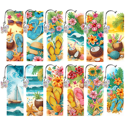 12Pcs Summer Beach DIY Diamond Art Painting Bookmark for Reading Enthusiasts