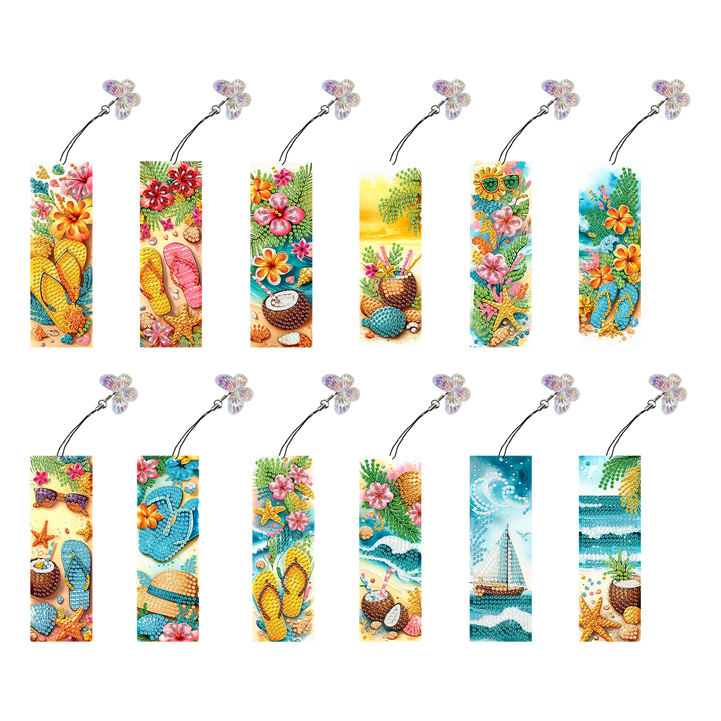 12Pcs Summer Beach DIY Diamond Art Painting Bookmark for Reading Enthusiasts