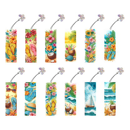 12Pcs Summer Beach DIY Diamond Art Painting Bookmark for Reading Enthusiasts