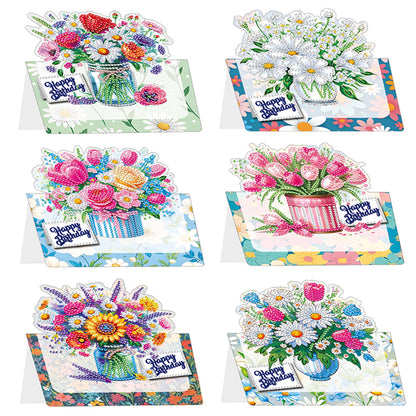 6pcs Flower Pattern DIY Diamond Painting Greeting Postcards Set with Envelope