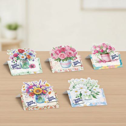 6pcs Flower Pattern DIY Diamond Painting Greeting Postcards Set with Envelope