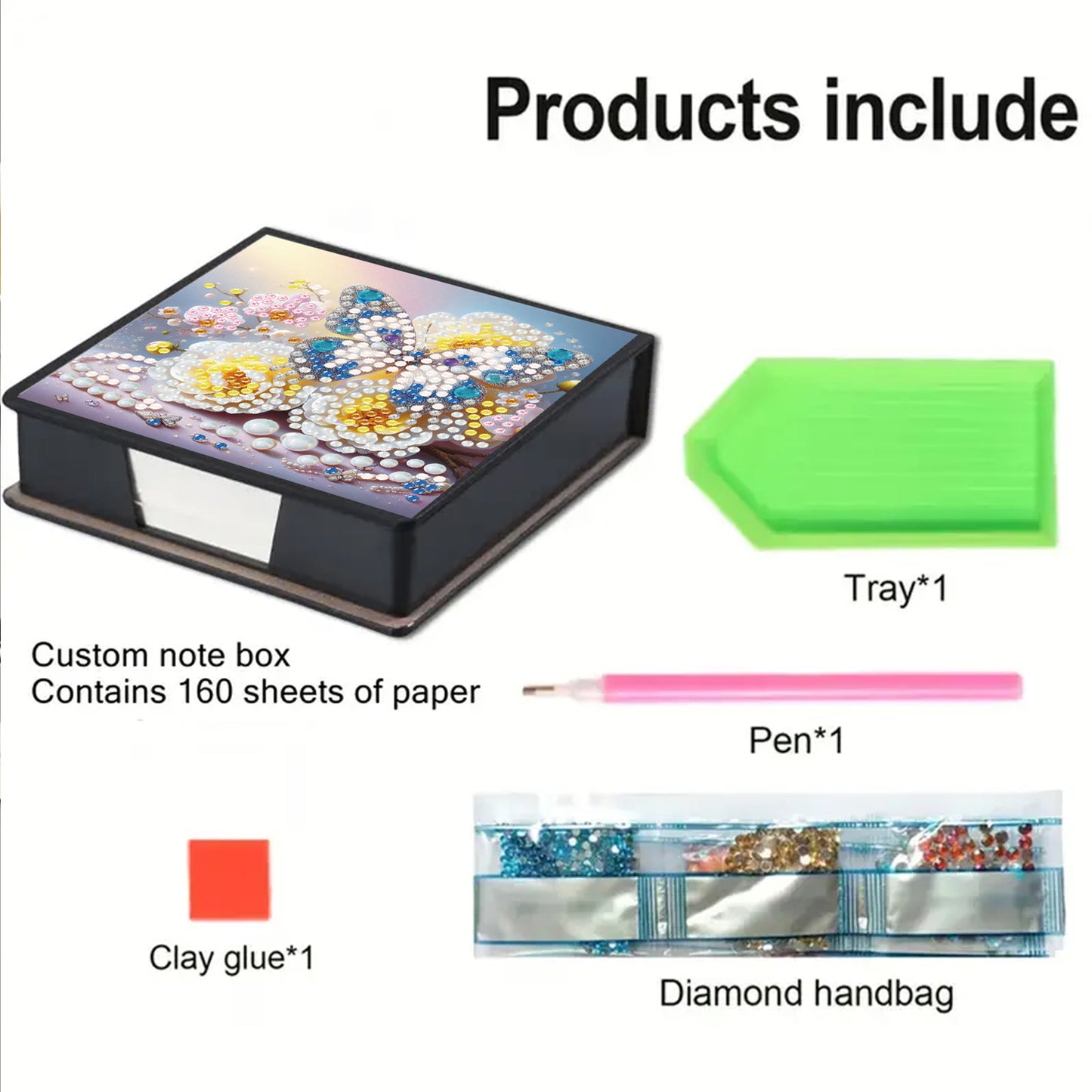 Butterfly PU DIY 5D Diamond Painting Note Box w/160 Sheet for Home Office School