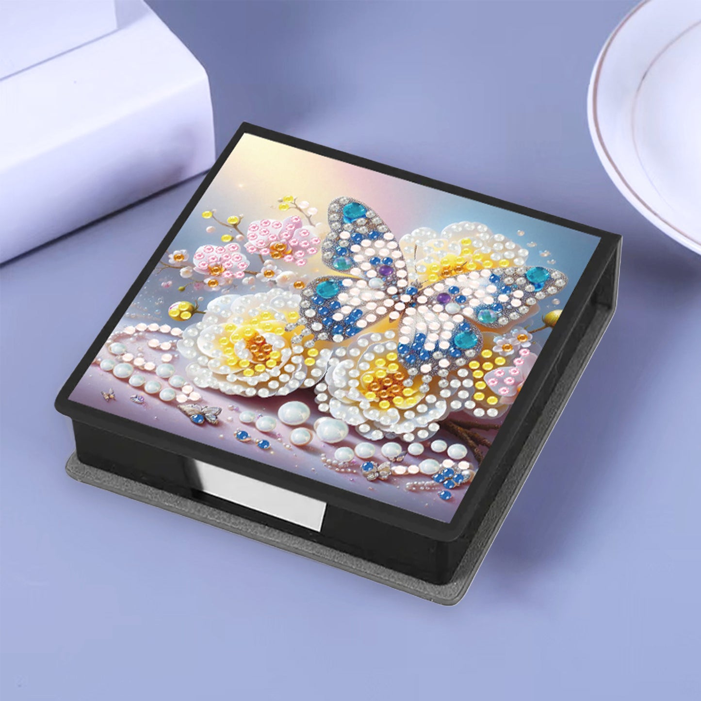 Butterfly PU DIY 5D Diamond Painting Note Box w/160 Sheet for Home Office School