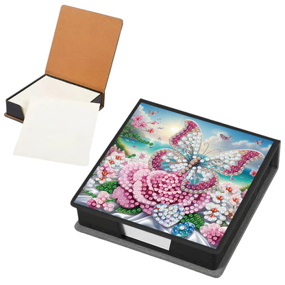 Butterfly and Flower PU DIY 5D Diamond Painting Note Box w/160 Sheets for Office