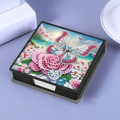 Butterfly and Flower PU DIY 5D Diamond Painting Note Box w/160 Sheets for Office