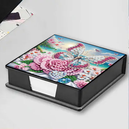 Butterfly and Flower PU DIY 5D Diamond Painting Note Box w/160 Sheets for Office