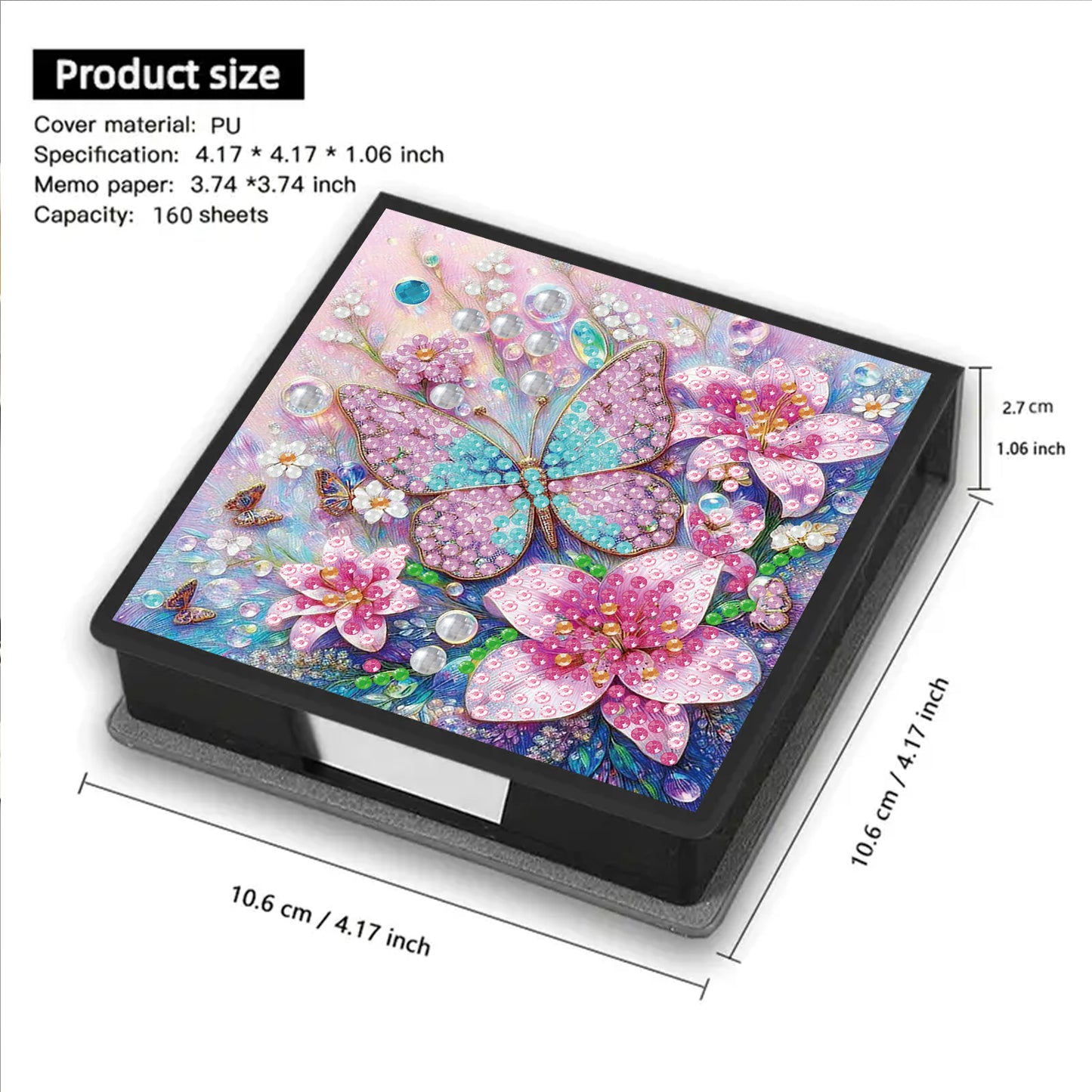Flower Butterfly PU DIY 5D Diamond Painting Note Box w/160 Sheet for Office Home