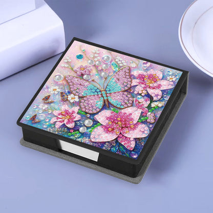 Flower Butterfly PU DIY 5D Diamond Painting Note Box w/160 Sheet for Office Home