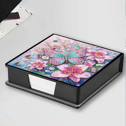 Flower Butterfly PU DIY 5D Diamond Painting Note Box w/160 Sheet for Office Home