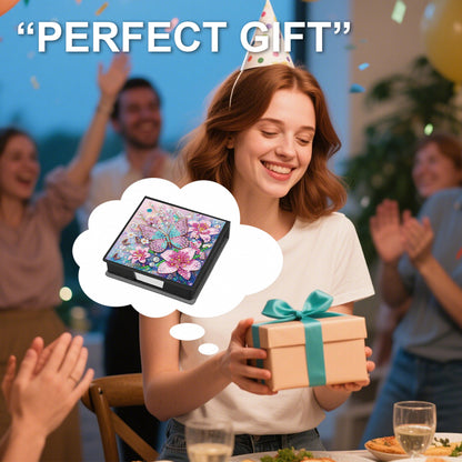 Flower Butterfly PU DIY 5D Diamond Painting Note Box w/160 Sheet for Office Home