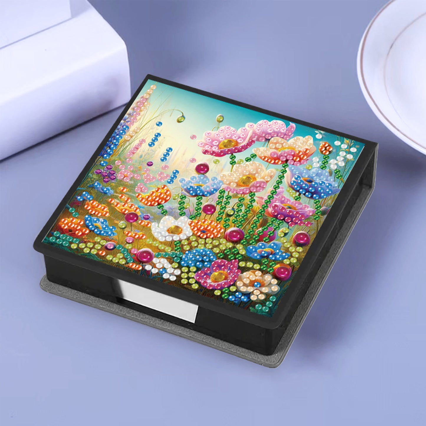 Garden PU DIY 5D Diamond Painting Note Box w/160 Sheets for Office Home School