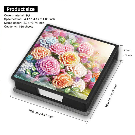 Rose PU DIY 5D Diamond Painting Note Box w/160 Sheets for Office Home School