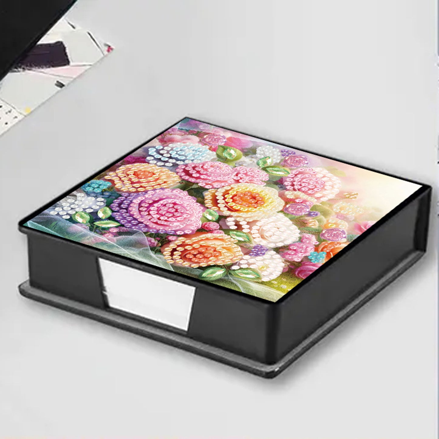 Rose PU DIY 5D Diamond Painting Note Box w/160 Sheets for Office Home School
