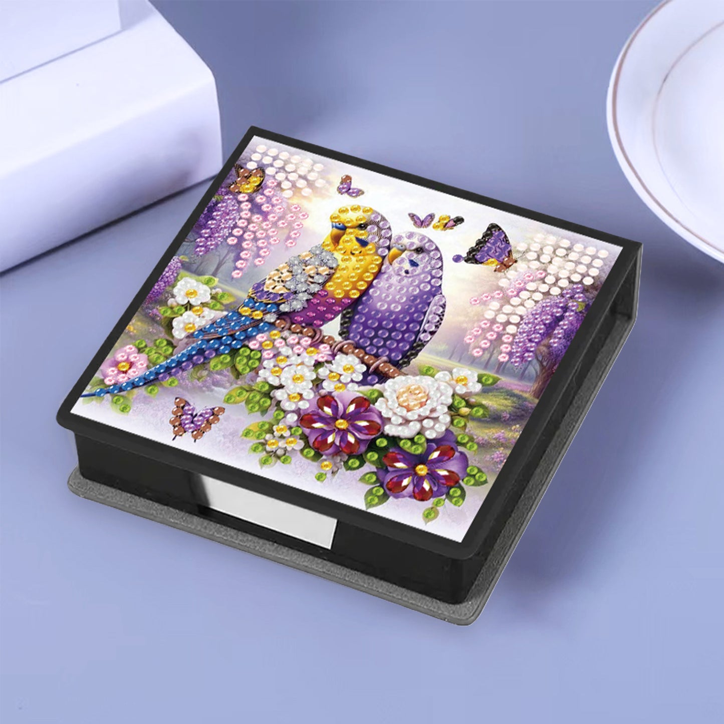 Bird PU DIY 5D Diamond Painting Note Box w/160 Sheets for Office Home School