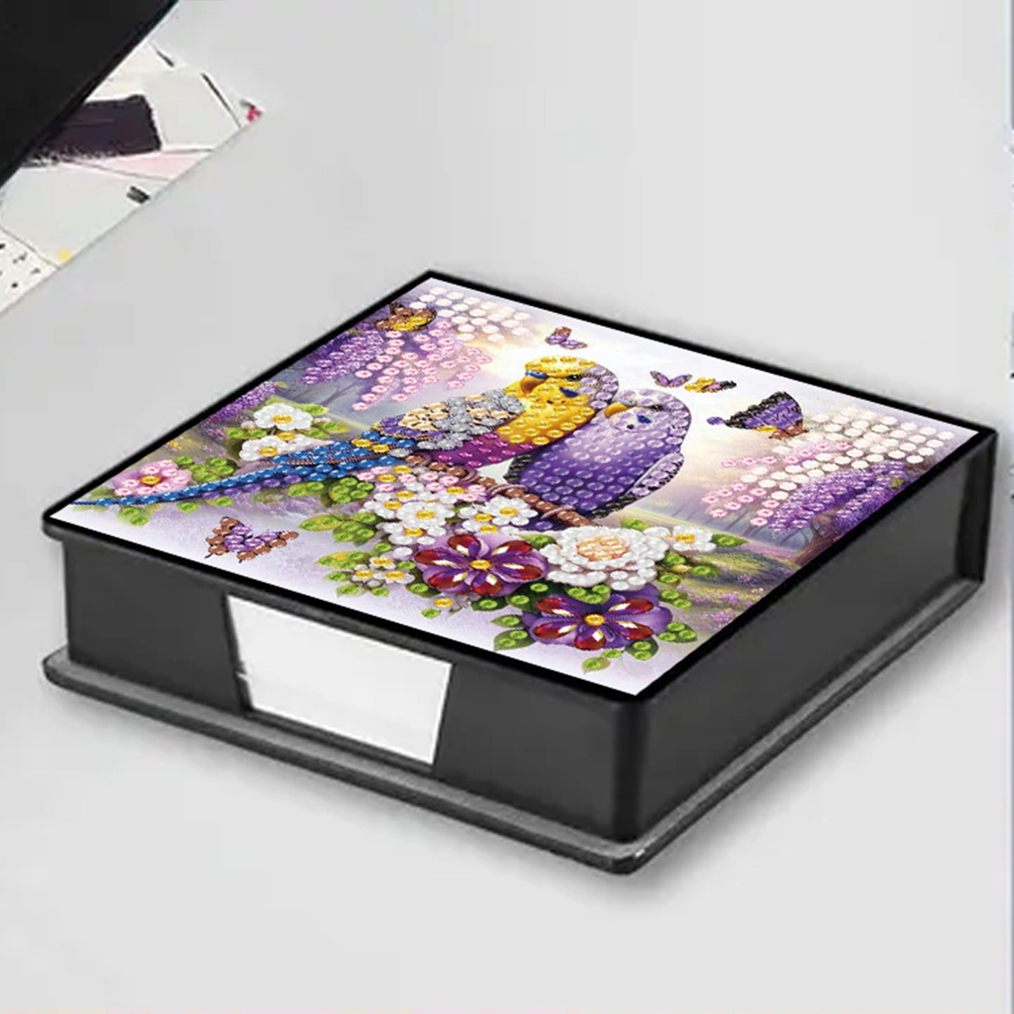 Bird PU DIY 5D Diamond Painting Note Box w/160 Sheets for Office Home School