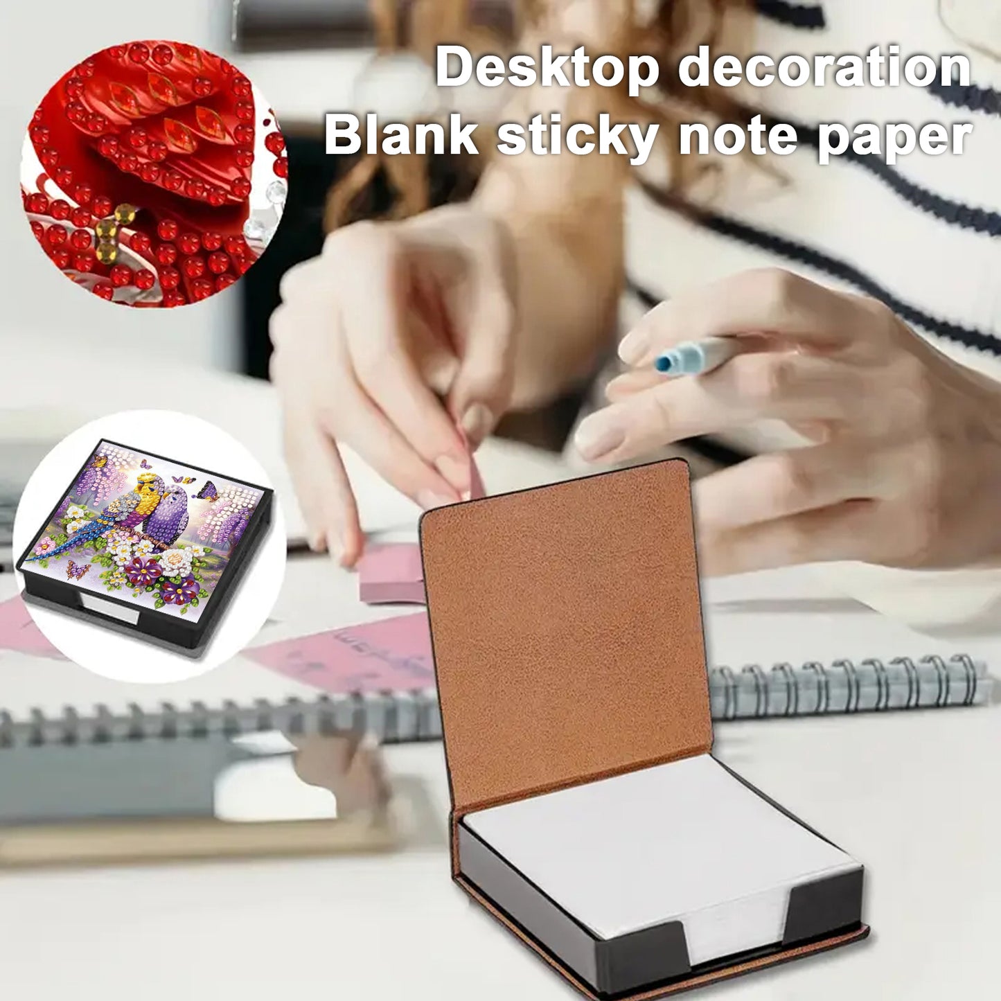 Bird PU DIY 5D Diamond Painting Note Box w/160 Sheets for Office Home School