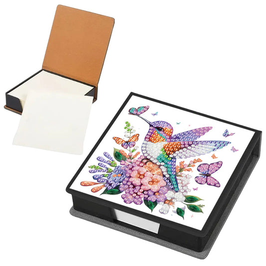 Flowers Birds PU DIY 5D Diamond Painting Note Box w/160 Sheet for Office Home(A)