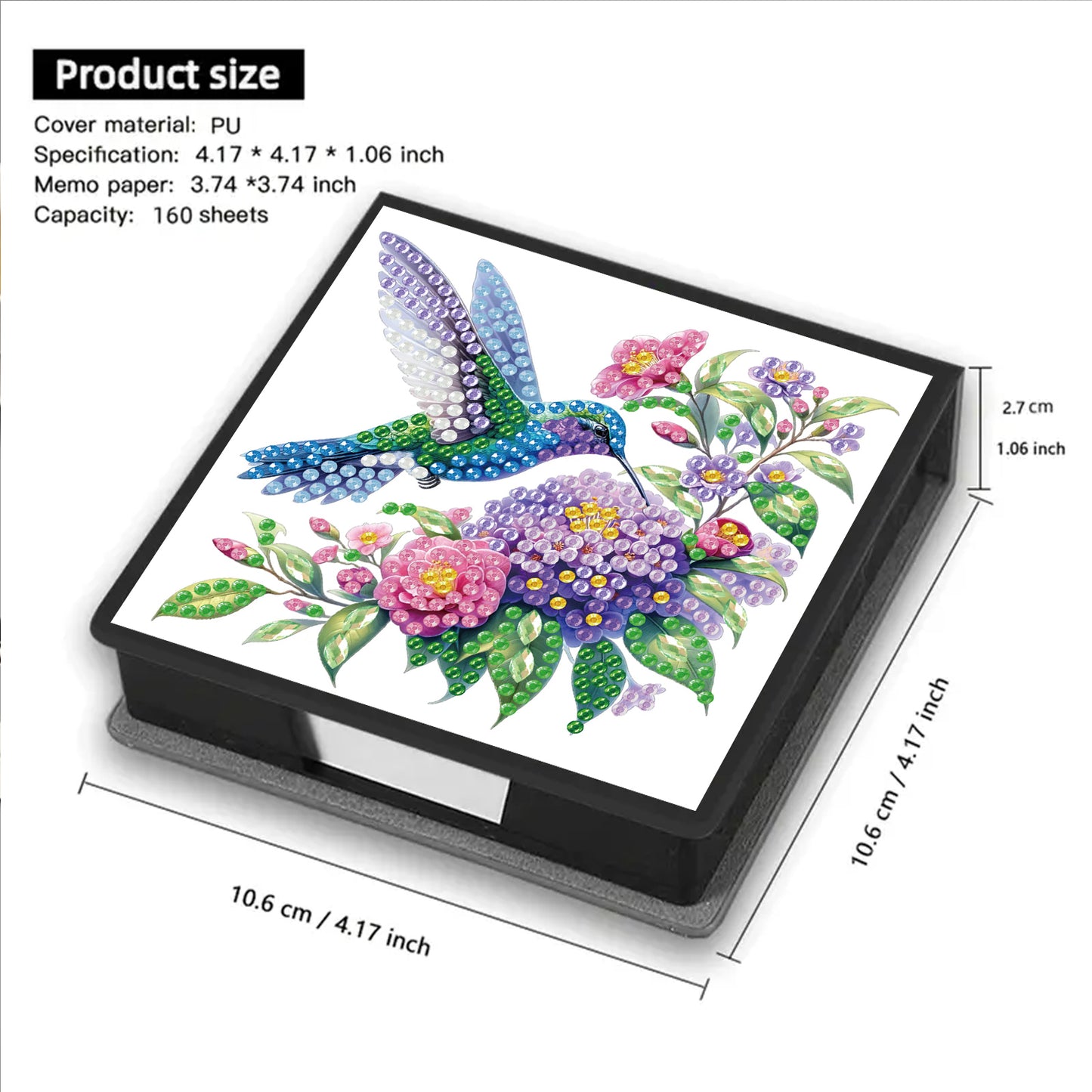 Flowers Birds PU DIY 5D Diamond Painting Note Box w/160 Sheet for Office Home(B)