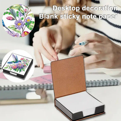 Flowers Birds PU DIY 5D Diamond Painting Note Box w/160 Sheet for Office Home(B)