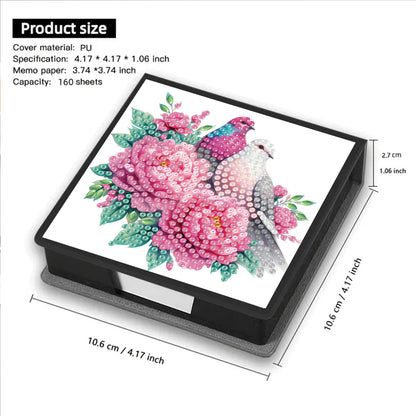 Flowers Birds PU DIY 5D Diamond Painting Note Box w/160 Sheet for Office Home(C)