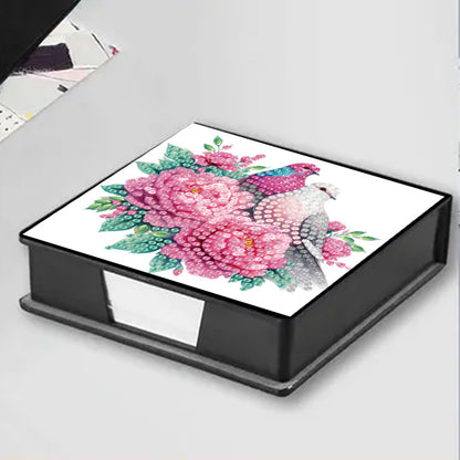 Flowers Birds PU DIY 5D Diamond Painting Note Box w/160 Sheet for Office Home(C)