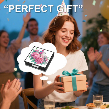 Flowers Birds PU DIY 5D Diamond Painting Note Box w/160 Sheet for Office Home(C)