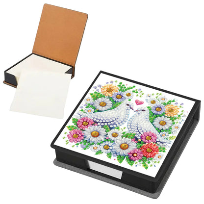 Flowers Birds PU DIY 5D Diamond Painting Note Box w/160 Sheet for Office Home(D)