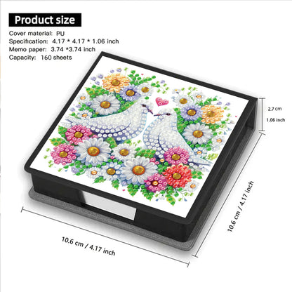 Flowers Birds PU DIY 5D Diamond Painting Note Box w/160 Sheet for Office Home(D)