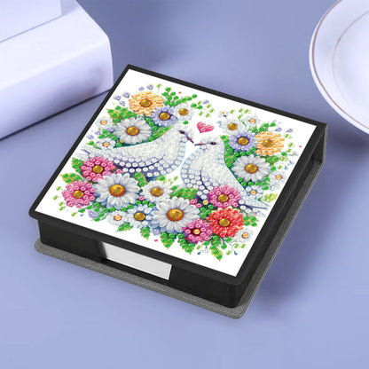 Flowers Birds PU DIY 5D Diamond Painting Note Box w/160 Sheet for Office Home(D)